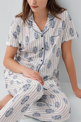 Pierre Cardin Kadın Düğmeli Kısa Kollu Kutulu Pijama Takımı %50 Pamuk %50 Modal – Tam Kalıp, Alt Cepli Üst Düğmeli - 3