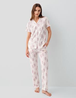 Pierre Cardin Kadın Düğmeli Kısa Kollu Kutulu Pijama Takımı %50 Pamuk %50 Modal – Tam Kalıp, Alt Cepli Üst Düğmeli - 6