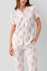 Pierre Cardin Kadın Düğmeli Kısa Kollu Kutulu Pijama Takımı %50 Pamuk %50 Modal – Tam Kalıp, Alt Cepli Üst Düğmeli - 7