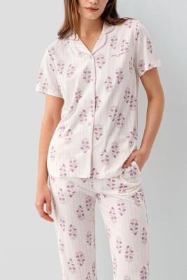 Pierre Cardin Kadın Düğmeli Kısa Kollu Kutulu Pijama Takımı %50 Pamuk %50 Modal – Tam Kalıp, Alt Cepli Üst Düğmeli - 7
