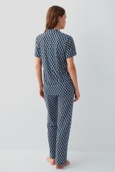 Pierre Cardin Kadın Düğmeli Kutulu Pijama Takımı – %50 Pamuk %50 Modal, Üst Kısa Kollu ve Düğmeli, Alt Desenli Uzun Paça Cep Detaylı - 4