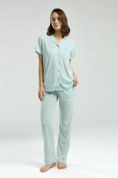 Pierre Cardin Kadın Gömlek Pijama Takım, Viskon Kumaş, Cep Detaylı - Thumbnail