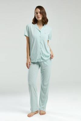 Pierre Cardin - Pierre Cardin Kadın Gömlek Pijama Takım, Viskon Kumaş, Cep Detaylı