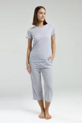 Pierre Cardin Kadın Kapri Takım, Çizgili ve Cepli Kapri, Düğmeli Kısakol T-shirt