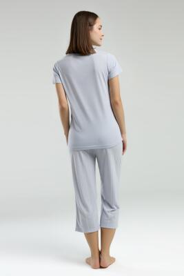 Pierre Cardin Kadın Kapri Takım, Çizgili ve Cepli Kapri, Düğmeli Kısakol T-shirt - 5