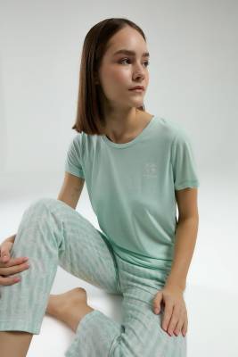 Pierre Cardin - Pierre Cardin Kadın Kapri Takım, Yuvarlak Yaka, Kısakol, Viskon Kumaş