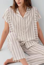 Pierre Cardin Kutulu Kadın Kısa Kollu Baskılı Pijama Takımı – %50 Pamuk %50 Modal, Çizgili Cepli Alt - 2