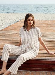 Pierre Cardin Kutulu Kadın Kısa Kollu Baskılı Pijama Takımı – %50 Pamuk %50 Modal, Çizgili Cepli Alt - 5