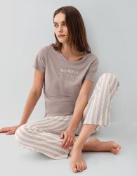 Pierre Cardin Kadın Kısa Kollu Baskılı Pijama Takımı – %50 Pamuk %50 Modal, Çizgili Cepli Alt - 1