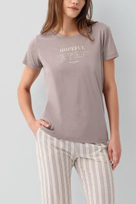 Pierre Cardin Kadın Kısa Kollu Baskılı Pijama Takımı – %50 Pamuk %50 Modal, Çizgili Cepli Alt - 3