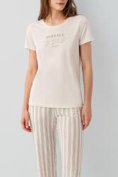 Pierre Cardin Kadın Kısa Kollu Baskılı Pijama Takımı – %50 Pamuk %50 Modal, Çizgili Cepli Alt - 7