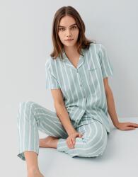 Pierre Cardin Kadın Kısa Kollu Düğmeli Kutulu Pijama Takımı – %50 Modal %50 Pamuk, Çizgili Uzun Alt - 1