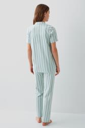 Pierre Cardin Kadın Kısa Kollu Düğmeli Kutulu Pijama Takımı – %50 Modal %50 Pamuk, Çizgili Uzun Alt - 3