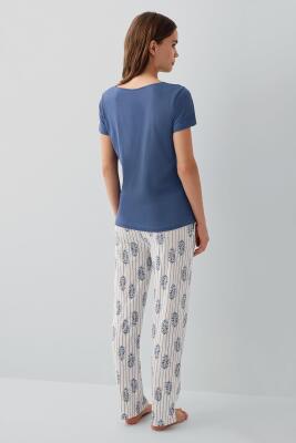 Pierre Cardin Kadın Kısa Kollu Pijama Takımı %50 Pamuk %50 Modal – Desenli Cepli Pijama Altı, Tam Kalıp - 4