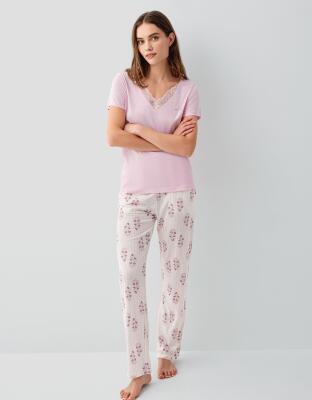 Pierre Cardin Kadın Kısa Kollu Pijama Takımı %50 Pamuk %50 Modal – Desenli Cepli Pijama Altı, Tam Kalıp - 6