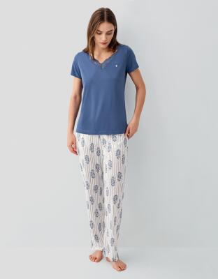 Pierre Cardin Kadın Kısa Kollu Pijama Takımı %50 Pamuk %50 Modal – Desenli Cepli Pijama Altı, Tam Kalıp - 2
