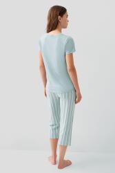 Pierre Cardin Kadın Kısa Kollu Kapri Pijama Takımı – %50 Modal %50 Pamuk, Çizgili Alt, Düğmeli Üst - 4