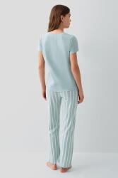 Pierre Cardin Kadın Kısa Kollu Pijama Takımı – %50 Modal %50 Pamuk, Çizgili Uzun Alt, Rahat Kalıp - 4