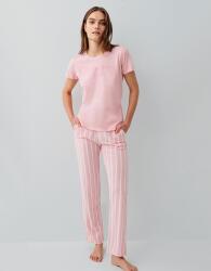 Pierre Cardin Kadın Kısa Kollu Pijama Takımı – %50 Modal %50 Pamuk, Çizgili Uzun Alt, Rahat Kalıp Somon