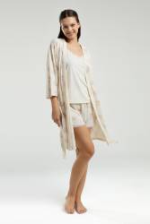 Pierre Cardin Kadın Krem 3'lü Takım, Atlet Şort Sabahlık - Thumbnail