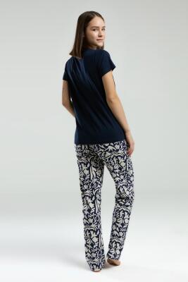 Pierre Cardin Kadın Lacivert Pijama Takım, Kısakol, Yuvarlak Düğmeli Yaka, Cep Detaylı - 5