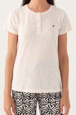 Pierre Cardin Kadın Lisanslı Yazlık Pijama Takım, %100 Pamuk, Battal Beden Kısakol Pijama Takım - 3