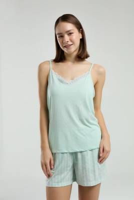 Pierre Cardin Kadın Mint 3'lü Takım, Dantelli Atlet Sabahlık ve Şort Takım - 4