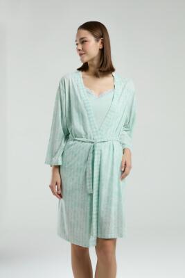Pierre Cardin Kadın Mint 3'lü Takım, Dantelli Atlet Sabahlık ve Şort Takım - 2
