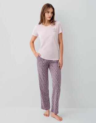 Pierre Cardin Kadın Pamuk Modal Pijama Takımı – Kısa Kollu Tişört ve Desenli Uzun Alt Rahat Kesim, Cep Detaylı - 6