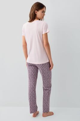 Pierre Cardin Kadın Pamuk Modal Pijama Takımı – Kısa Kollu Tişört ve Desenli Uzun Alt Rahat Kesim, Cep Detaylı - 8
