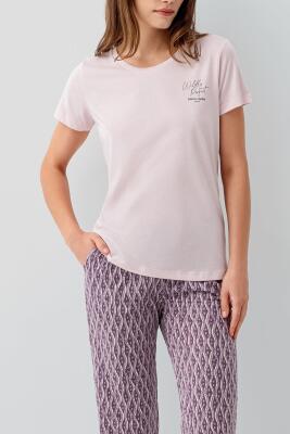 Pierre Cardin Kadın Pamuk Modal Pijama Takımı – Kısa Kollu Tişört ve Desenli Uzun Alt Rahat Kesim, Cep Detaylı - 7
