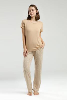 Pierre Cardin - Pierre Cardin Kadın Pijama Takım, Üst Kısakol Yuvarlak Yakalı, Alt Cepli