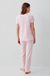 Pierre Cardin Kadın Pijama Takımı %50 Pamuk %50 Modal – Kısa Kollu Tişört & Çizgili Uzun Alt – Yumuşak ve Nefes Alabilen - 4