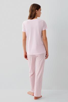 Pierre Cardin Kadın Pijama Takımı %50 Pamuk %50 Modal – Kısa Kollu Tişört & Çizgili Uzun Alt – Yumuşak ve Nefes Alabilen - 4
