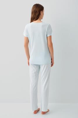Pierre Cardin Kadın Pijama Takımı %50 Pamuk %50 Modal – Kısa Kollu Tişört & Çizgili Uzun Alt – Yumuşak ve Nefes Alabilen - 7
