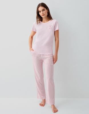 Pierre Cardin Kadın Pijama Takımı %50 Pamuk %50 Modal – Kısa Kollu Tişört & Çizgili Uzun Alt – Yumuşak ve Nefes Alabilen - 2
