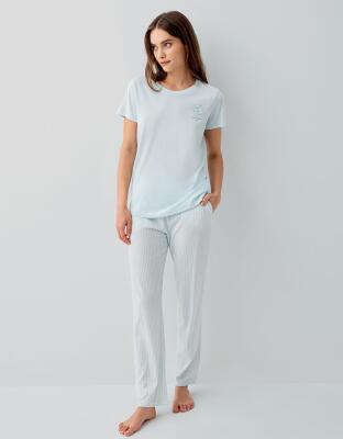 Pierre Cardin Kadın Pijama Takımı %50 Pamuk %50 Modal – Kısa Kollu Tişört & Çizgili Uzun Alt – Yumuşak ve Nefes Alabilen - 6