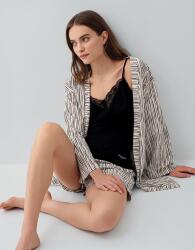 Pierre Cardin Kadın Siyah 3’lü Pijama Takımı – %50 Pamuk %50 Modal, Askılı Üst, Şort ve Desenli Kimono