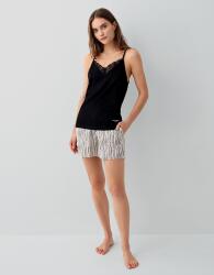 Pierre Cardin Kadın Siyah 3’lü Pijama Takımı – %50 Pamuk %50 Modal, Askılı Üst, Şort ve Desenli Kimono - 3