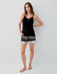 Pierre Cardin Kadın Siyah 3’lü Pijama Takımı – %50 Pamuk %50 Modal, Askılı Üst, Şort ve Desenli Kimono - 3