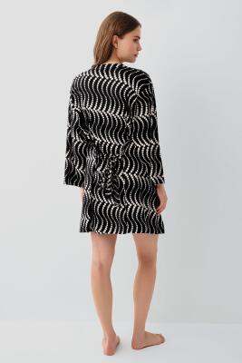 Pierre Cardin Kadın Siyah 3’lü Pijama Takımı – %50 Pamuk %50 Modal, Askılı Üst, Şort ve Desenli Kimono - 4