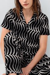 Pierre Cardin Kadın Siyah Desenli Pijama Takımı – %50 Pamuk %50 Modal, Kısa Kollu Gömlek Yaka Üst & Cepli Uzun Alt - 2