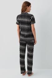 Pierre Cardin Kadın Siyah Desenli Pijama Takımı – %50 Pamuk %50 Modal, Kısa Kollu Gömlek Yaka Üst & Cepli Uzun Alt - 3