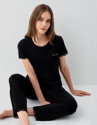 Pierre Cardin Kadın Siyah Dantel Detaylı Pijama Takımı – %50 Pamuk %50 Modal, Kısa Kollu Üst & Cepli Uzun Alt - 1