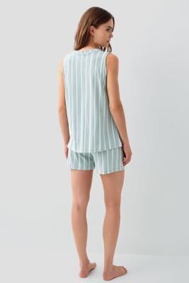 Pierre Cardin Kadın Şortlu Pijama Takımı – %50 Modal %50 Pamuk, Çizgili, Düğmeli Atlet Üst - 3