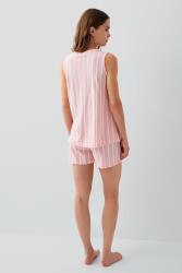 Pierre Cardin Kadın Şortlu Pijama Takımı – %50 Modal %50 Pamuk, Çizgili, Düğmeli Atlet Üst - 7