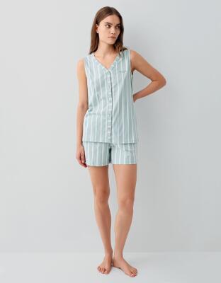 Pierre Cardin Kadın Şortlu Pijama Takımı – %50 Modal %50 Pamuk, Çizgili, Düğmeli Atlet Üst - 2