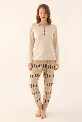 Pierre Cardin - Pierre Cardin Kadın Uzunkol Mevsimlik Pijama Takım, Kadın Büyük Beden Pijama Takım