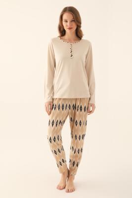 Pierre Cardin Kadın Uzunkol Mevsimlik Pijama Takım, Kadın Büyük Beden Pijama Takım - 1