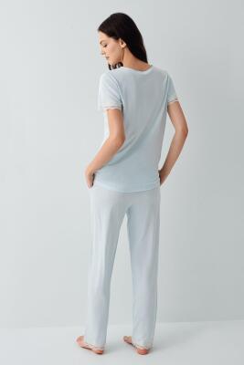 Pierre Cardin Kadın V Yaka Dantelli Pijama Takımı %50 Pamuk %50 Modal – Kısa Kollu, Tam Kalıp, Yumuşak Kumaş - 5